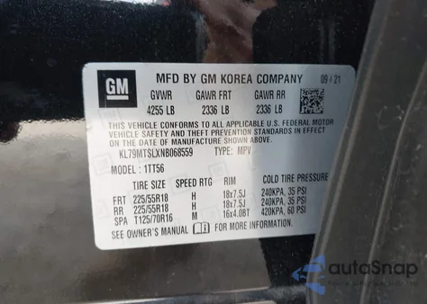 2022 Chevrolet Trailblazer Fwd Rs из США, поврежденный, VIN KL79MTSLXNB068559